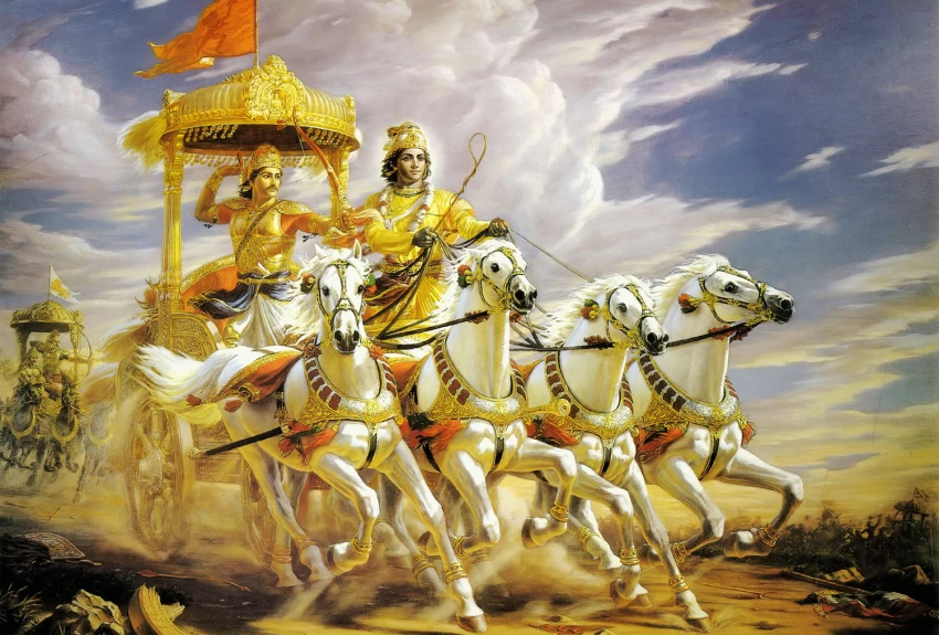 Gandeevadhari Arjuna on Chariot with Krishna