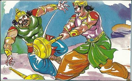 Bheema fighting fearlessly with Duryodhana in the battle of Kurukshetra